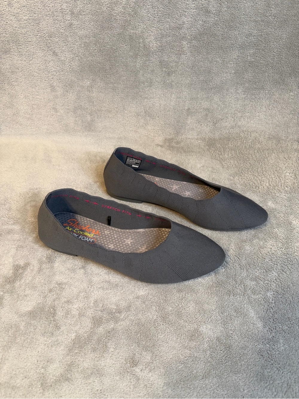 SKECHERS CLEO BEWITCH Women's Charcoal Gray Slip-On Memory-Foam Ballet Flats S 8